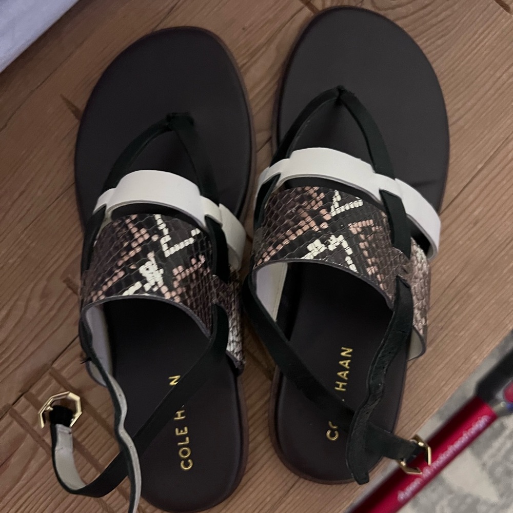 Brand new Cole Haan sandals. The sandals buckle in the back, no longer needed.